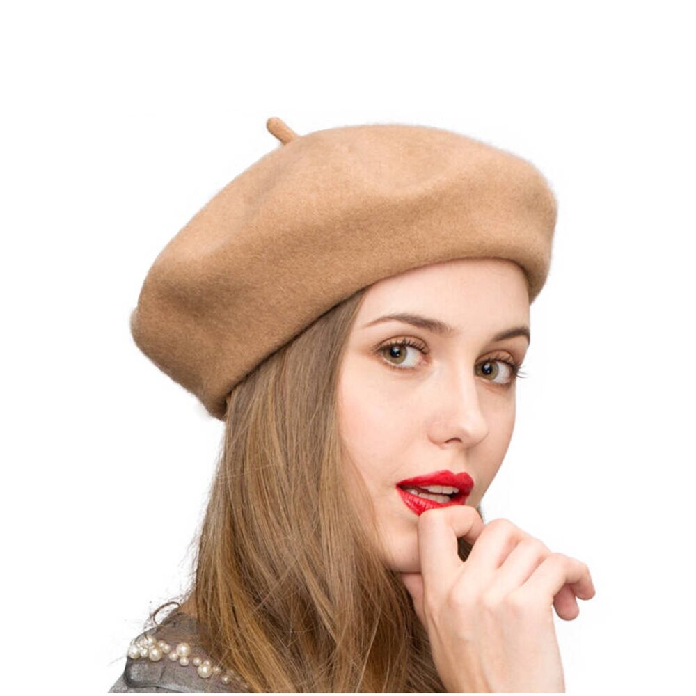 2898 Wool Beret Hat French Style Women Solid Color Thicken Warm Multiple Wear
